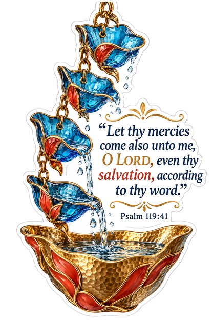 Blue Rain Chain Gold Bowl Psalm Verse Vinyl Decal Stickers