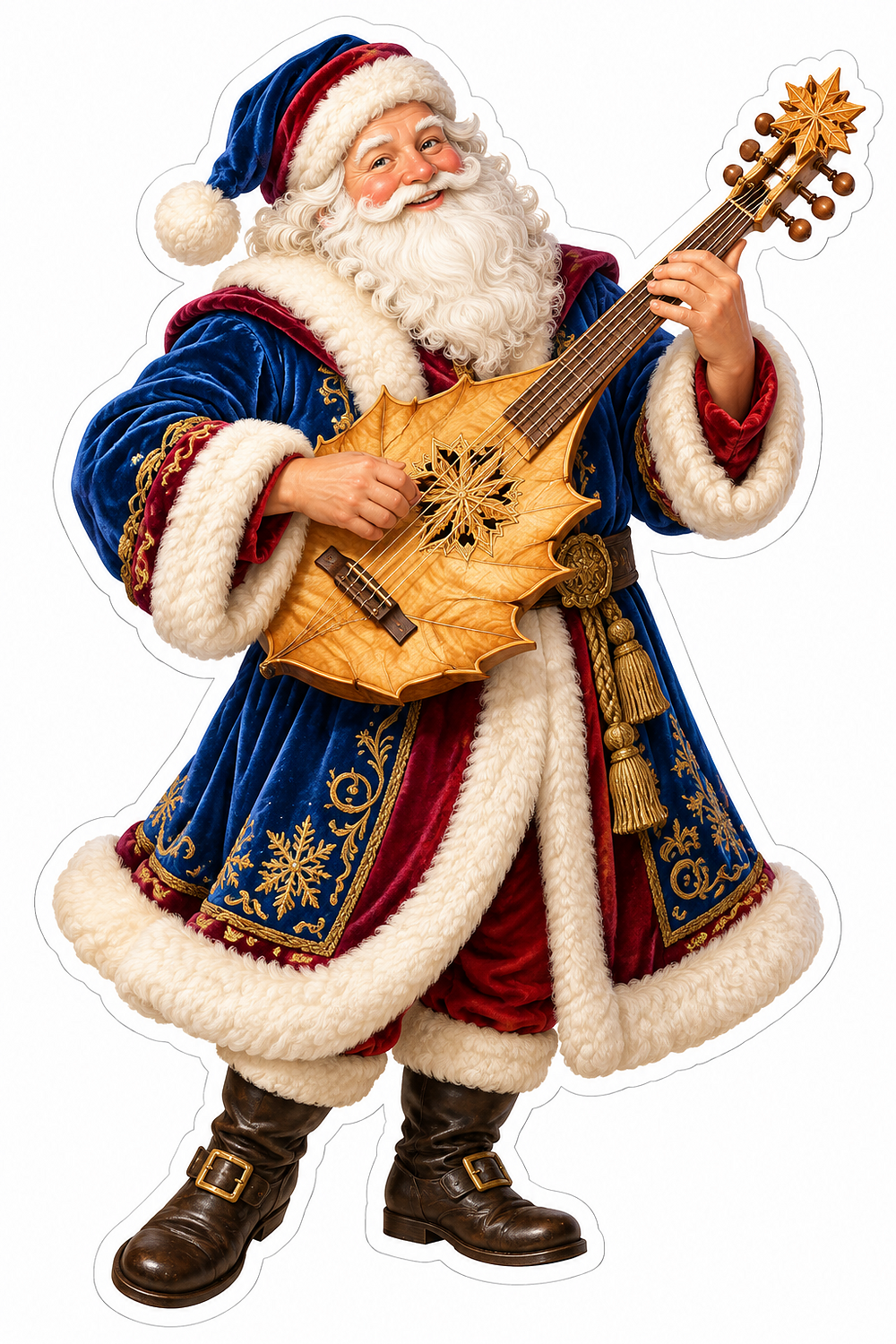 Blue Coat Santa Playing a Star Shaped Guitar Vinyl Decal Stickers