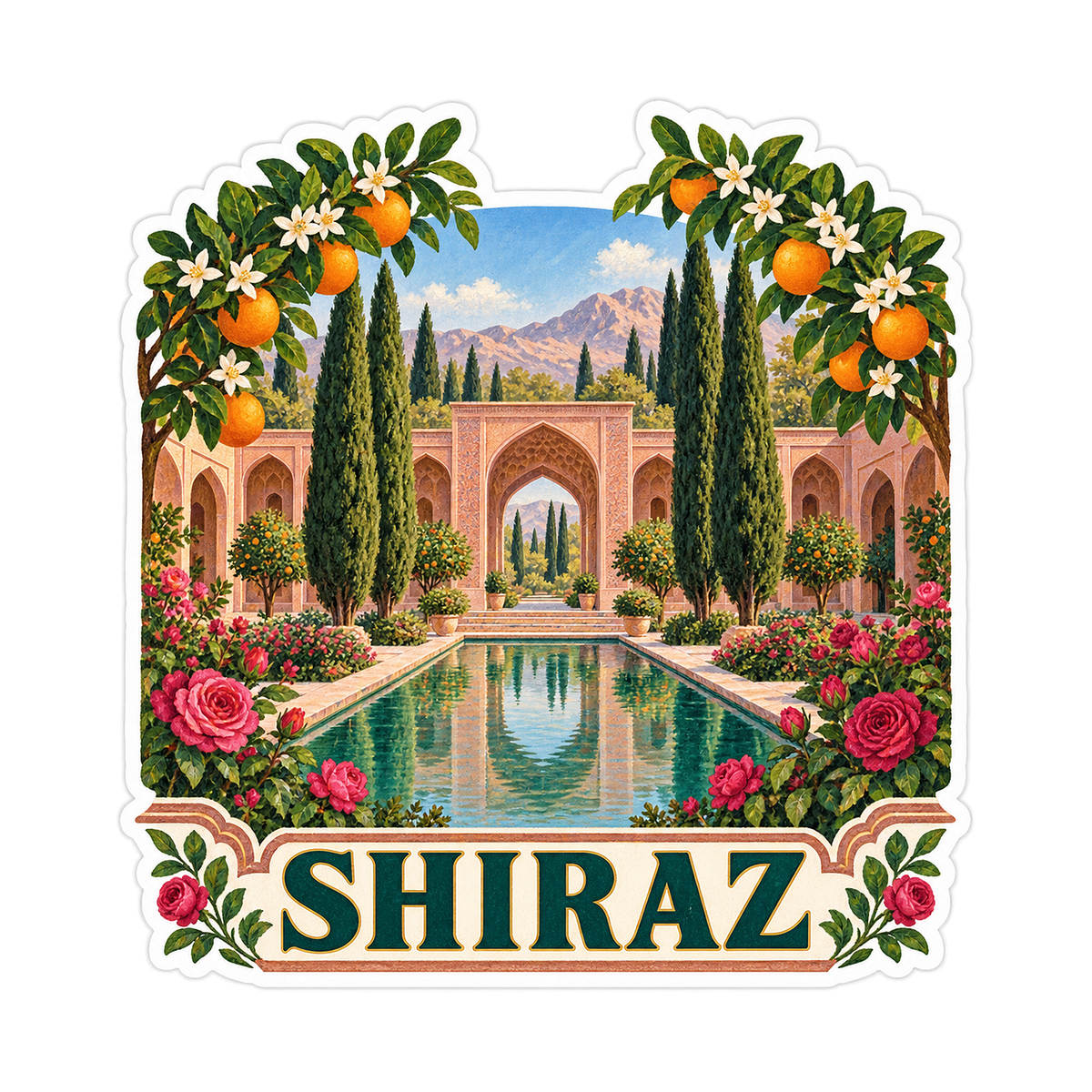 Shiraz Orange Garden Courtyard Art Vinyl Decal Stickers