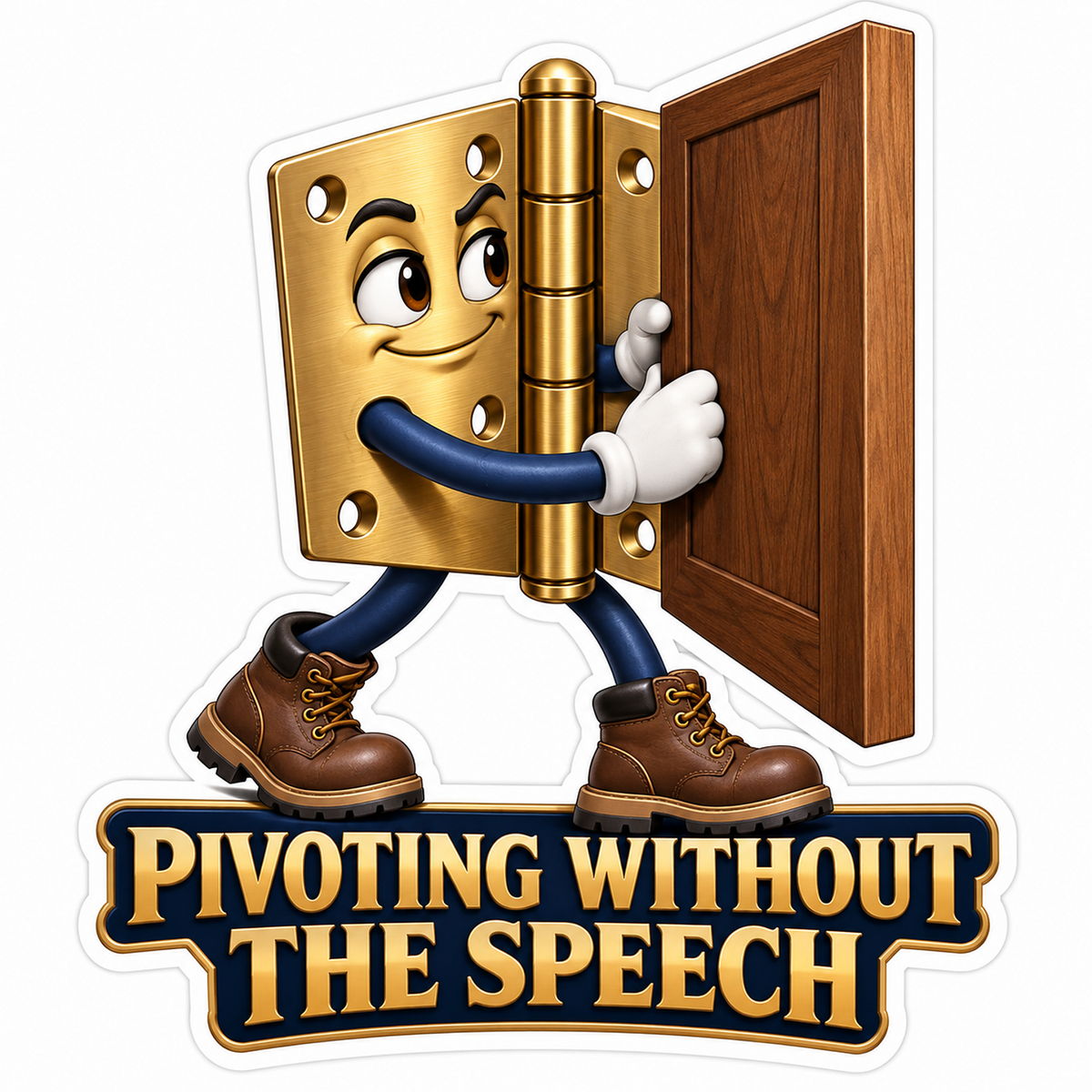 Gold Hinge Character Holding Wooden Door Vinyl Decal Stickers