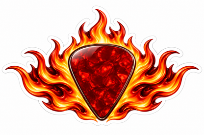 Red Marbled Guitar Pick in Orange Flames Vinyl Decal Stickers