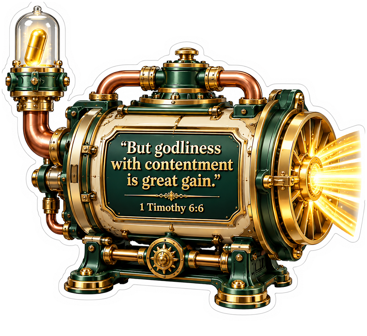 Green Gold Engine Contentment Bible Verse Art Vinyl Decal Stickers