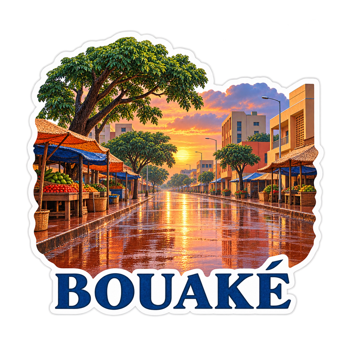 Bouake Rainy Market Avenue Art Vinyl Decal Stickers