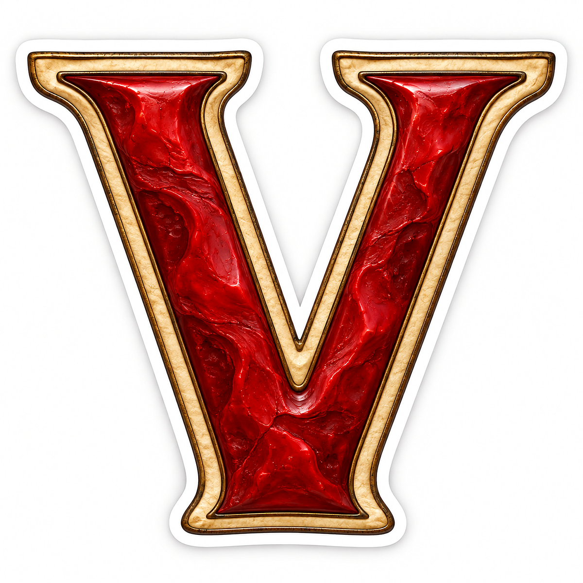 Scarlet Wax Texture Gold Border Letter V Vinyl Decal Stickers