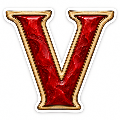 Scarlet Wax Texture Gold Border Letter V Vinyl Decal Stickers