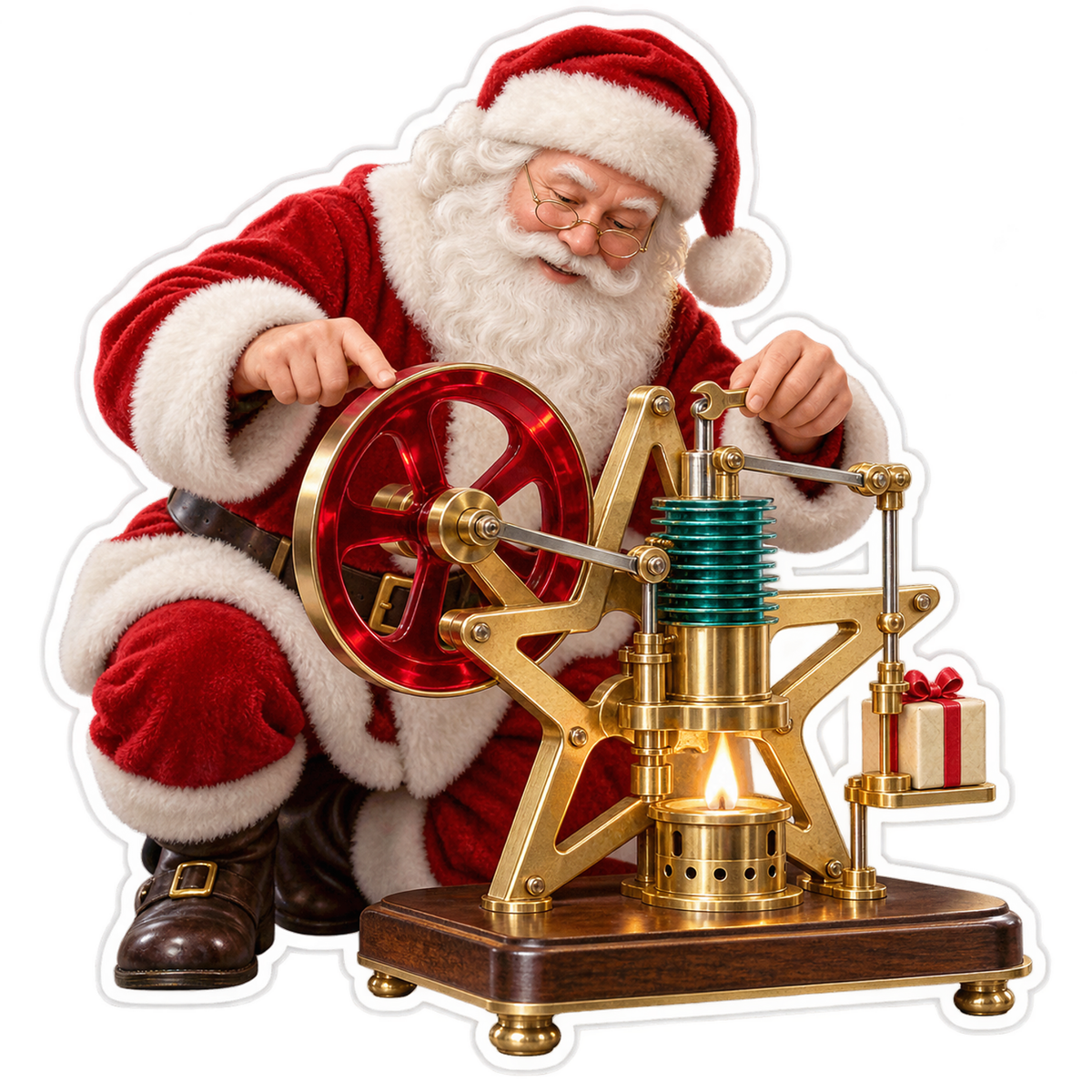 Santa Building Red Flywheel Engine Art Vinyl Decal Stickers