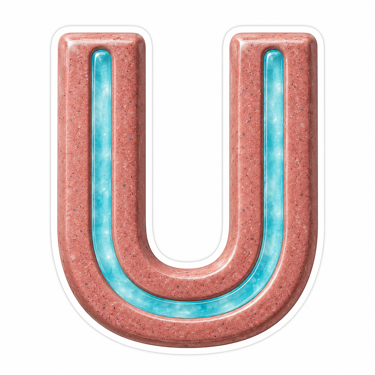 Rose Cyan Inset Capital Letter U Art Vinyl Decal Stickers
