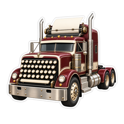 Cream Key Typewriter Truck with Paper Art Vinyl Decal Stickers