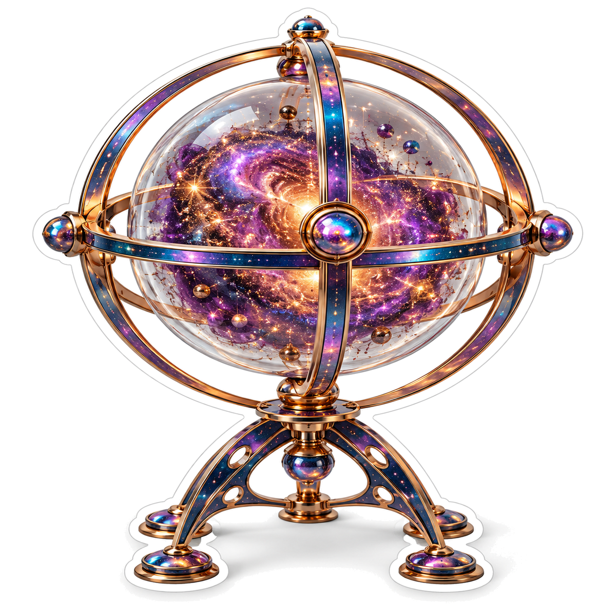 Purple Galaxy Globe within Golden Gyroscope Vinyl Decal Stickers