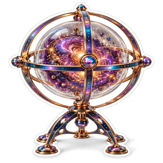 Purple Galaxy Globe within Golden Gyroscope Vinyl Decal Stickers