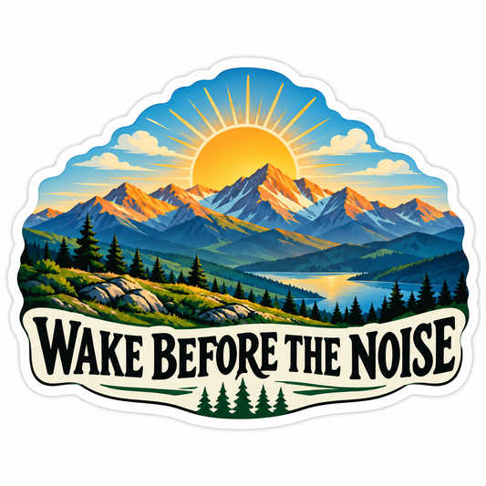 Wake Before the Noise Mountain Sunrise Art Vinyl Decal Stickers