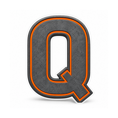 Graphite Letter Q with Orange Outline Art Vinyl Decal Stickers