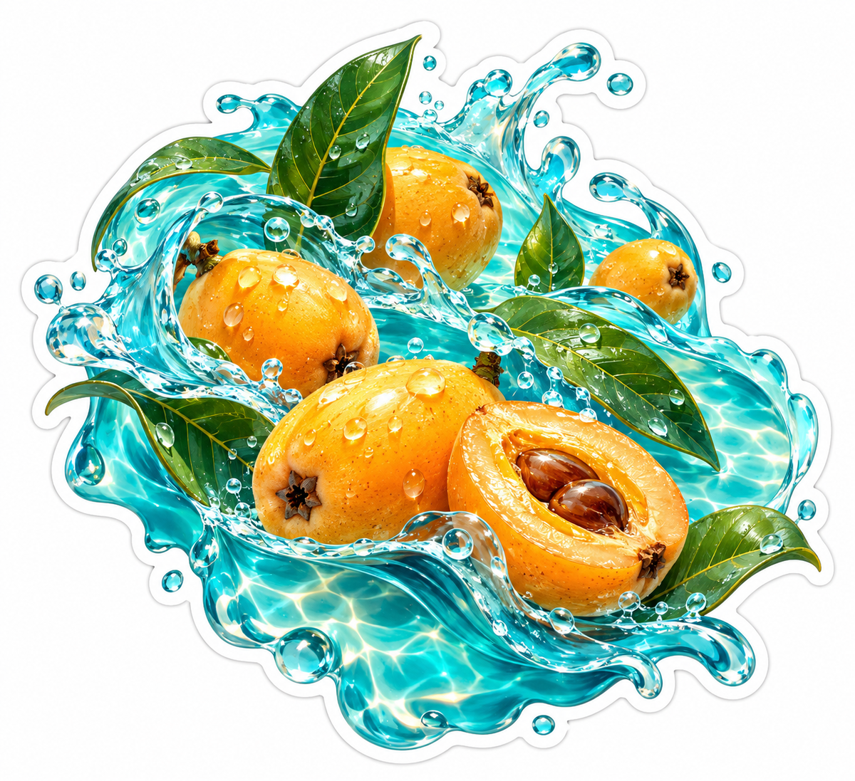 Golden Loquat Fruit Turquoise Water Splash Vinyl Decal Stickers