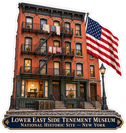 New York Red Brick Tenement US Flag Art Vinyl Decal Stickers