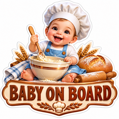 Baby on Board Baker with Mixing Bowl Art Vinyl Decal Stickers