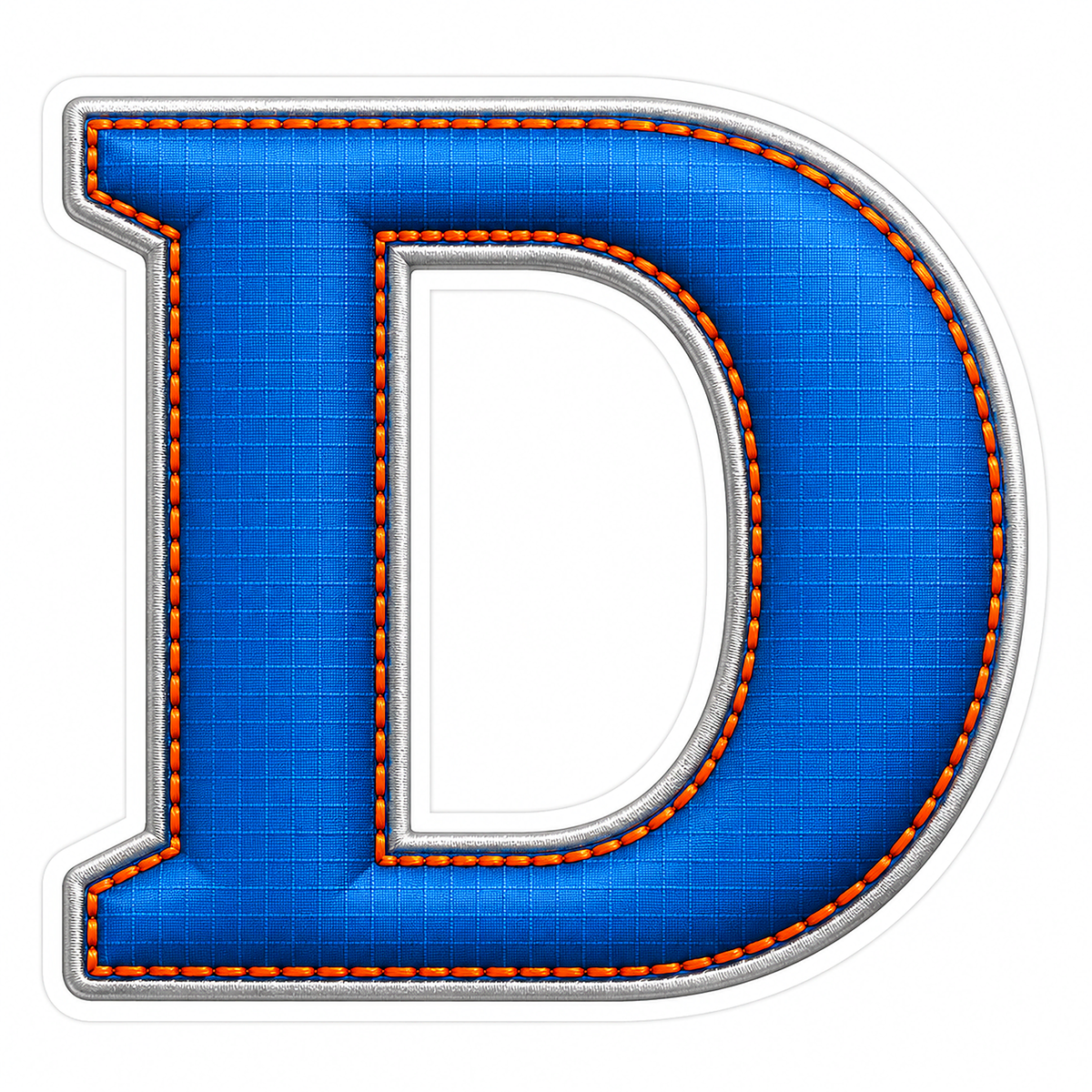 Blue Grid Letter D with Orange Stitch Art Vinyl Decal Stickers