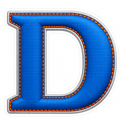 Blue Grid Letter D with Orange Stitch Art Vinyl Decal Stickers