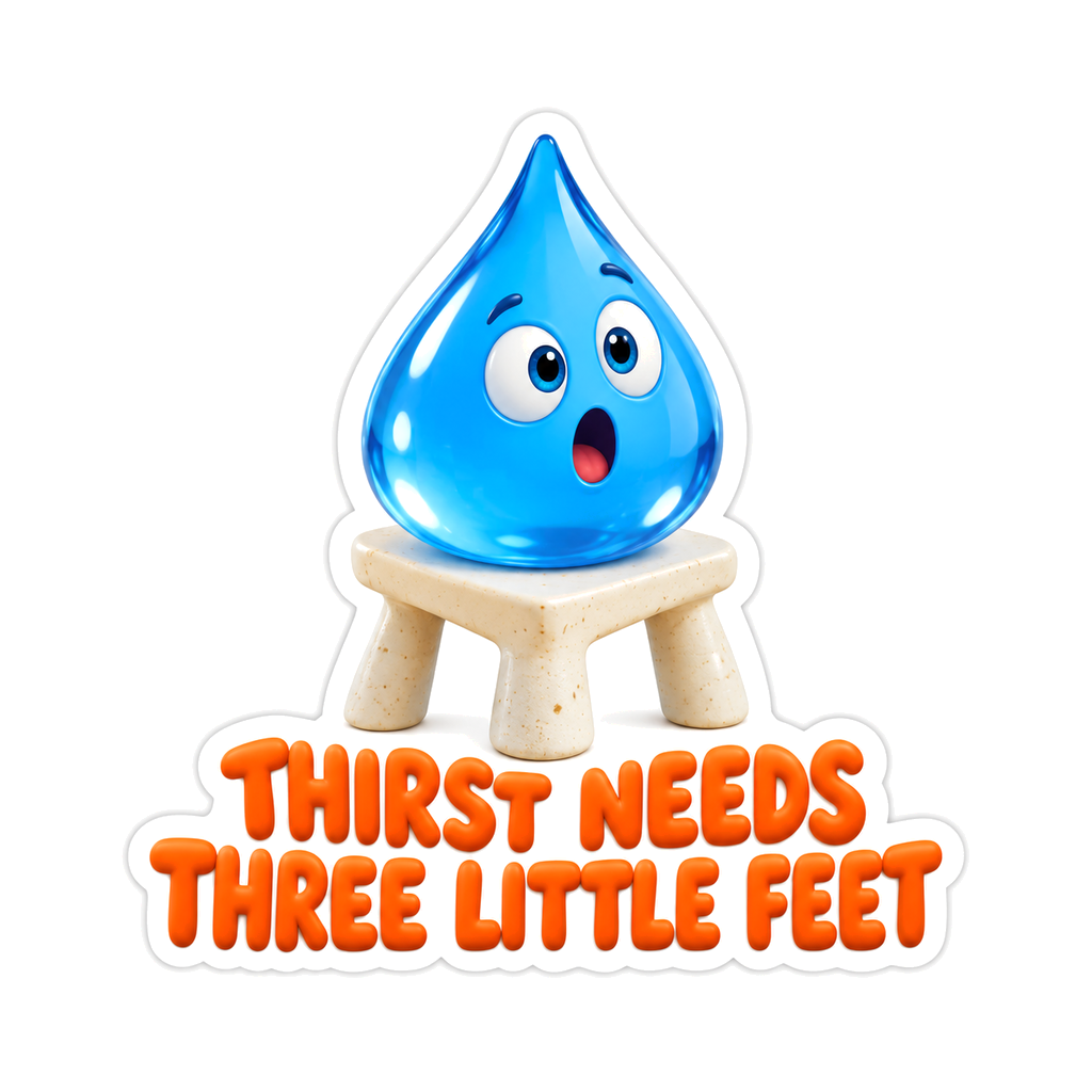 Blue Water Drop Mascot on Three Leg Cream Stand Vinyl Decal Stickers