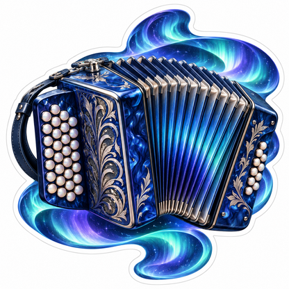 Blue Accordion With Flowing Aurora Ribbons Art Vinyl Decal Stickers