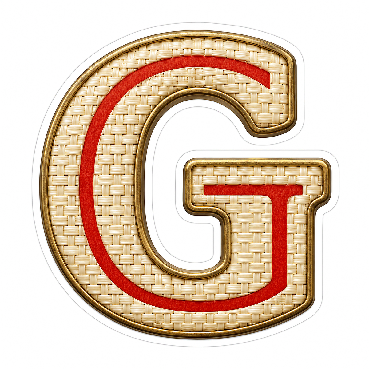 Ivory Woven Letter G with Red Trim Art Vinyl Decal Stickers