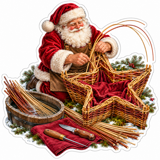 Santa Weaving Large Willow Star Basket Vinyl Decal Stickers