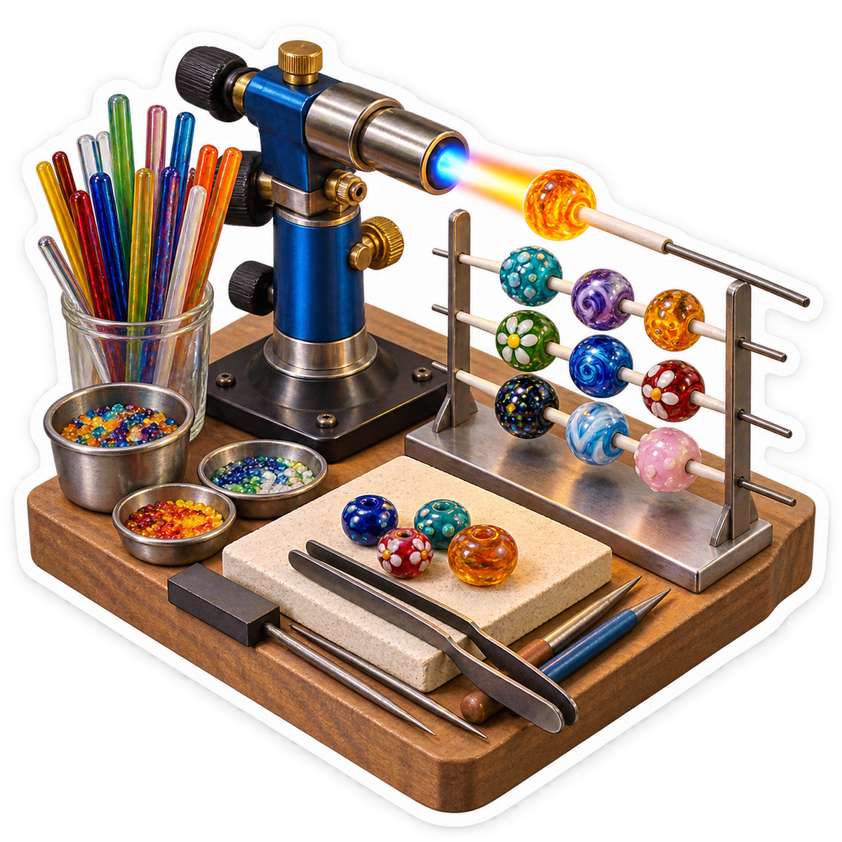Glass Bead Torch Workshop with Colorful Rods Vinyl Decal Stickers