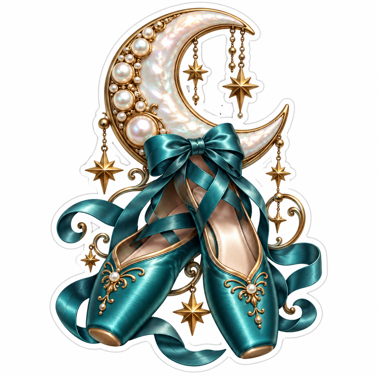 Teal Ballet Shoes beneath Pearl Crescent Vinyl Decal Stickers
