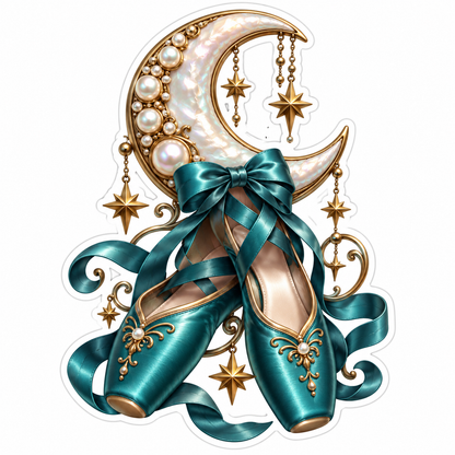 Teal Ballet Shoes beneath Pearl Crescent Vinyl Decal Stickers
