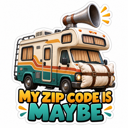 Retro RV with Megaphone and Bedroll Art Vinyl Decal Stickers
