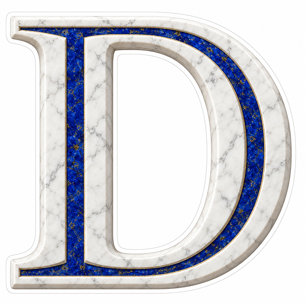 White Marble Blue Stone Inlay Letter D Art Vinyl Decal Stickers