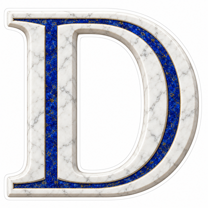 White Marble Blue Stone Inlay Letter D Art Vinyl Decal Stickers