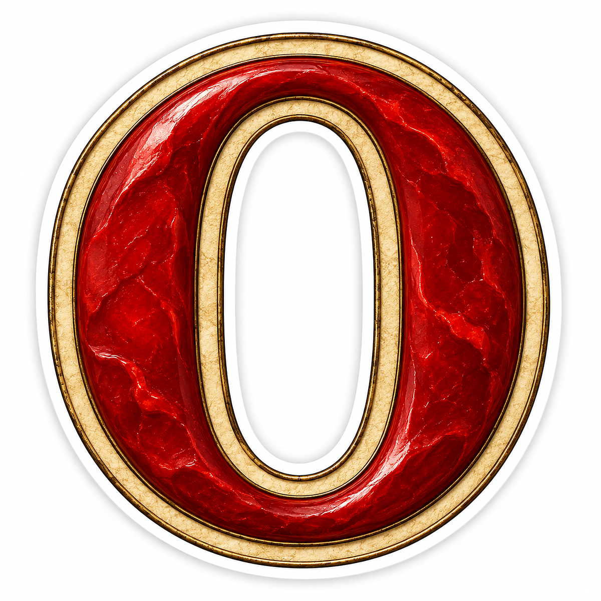 Scarlet Wax Texture Gold Border Letter O Vinyl Decal Stickers