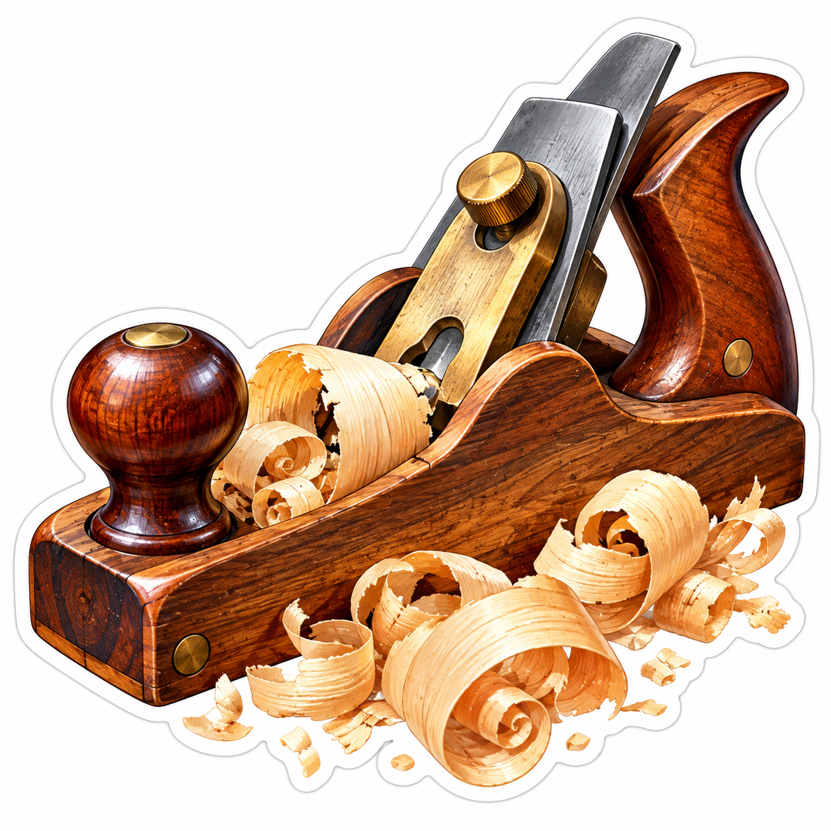 Wooden Hand Plane with Curled Shavings Vinyl Decal Stickers