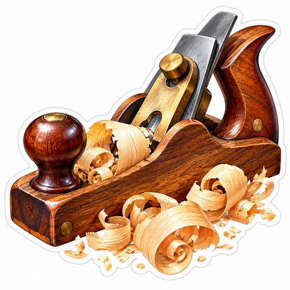 Wooden Hand Plane with Curled Shavings Vinyl Decal Stickers