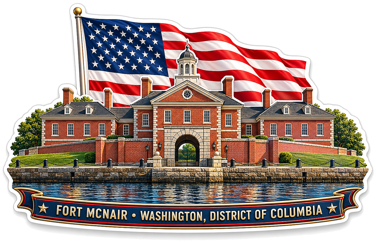 Fort McNair Red Buildings and Flag Art Vinyl Decal Stickers