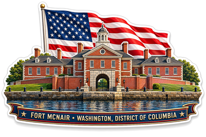 Fort McNair Red Buildings and Flag Art Vinyl Decal Stickers