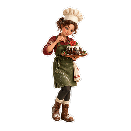 Holiday Baker with Christmas Cake Art Vinyl Decal Stickers