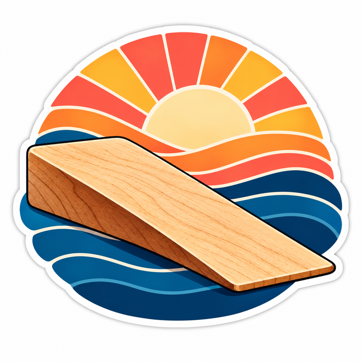 Wooden Wedge with Ocean Sunset Vinyl Decal Stickers