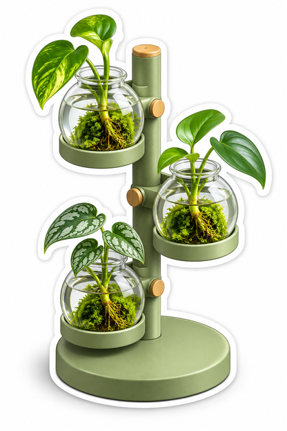 Three Glass Plant Globes on Sage Stand Vinyl Decal Stickers