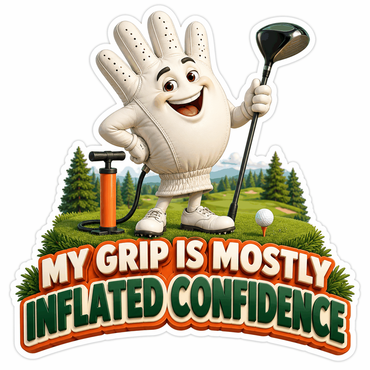 Smiling Inflated Golf Glove Mascot Vinyl Decal Stickers