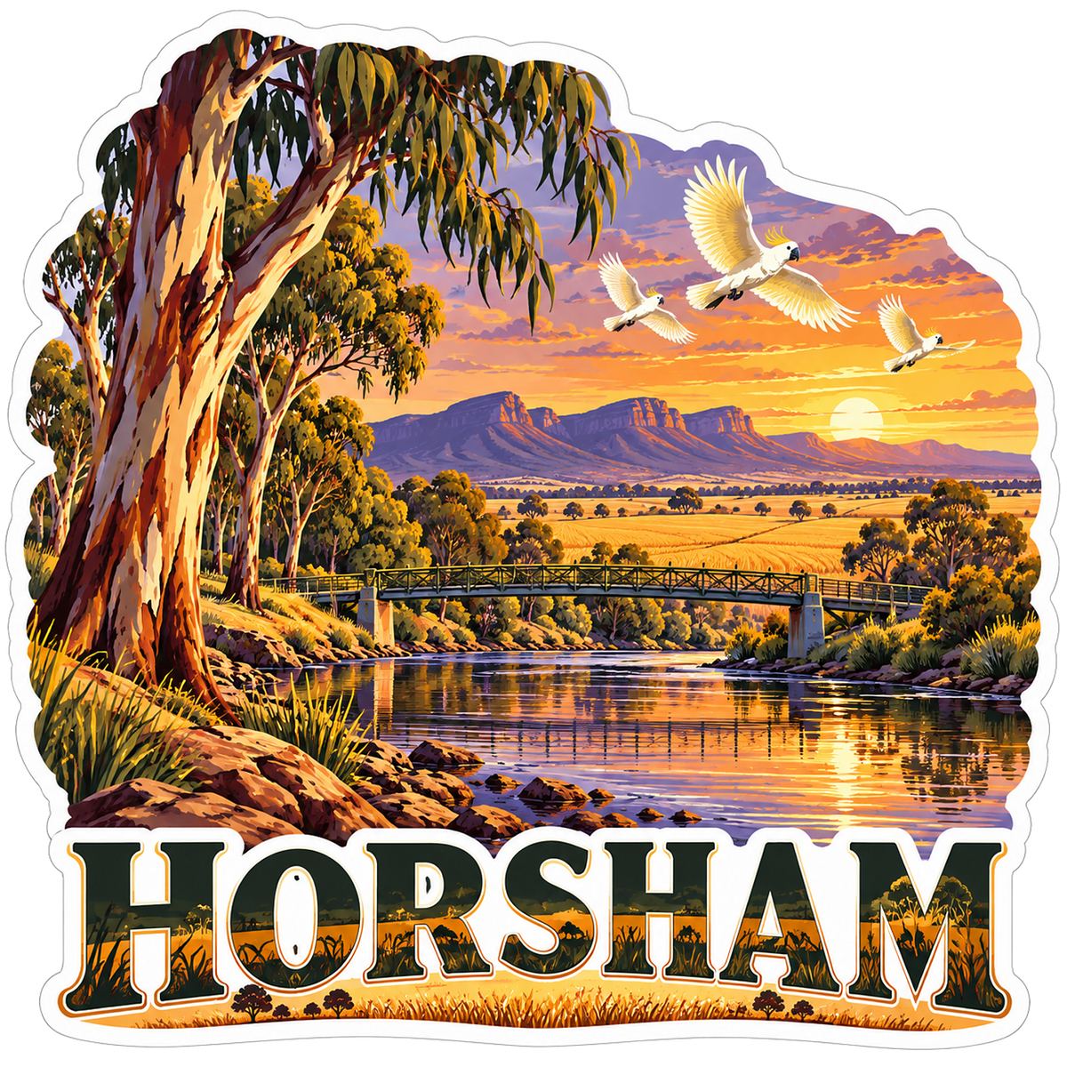 Horsham River Sunset Flying Birds Vinyl Decal Stickers