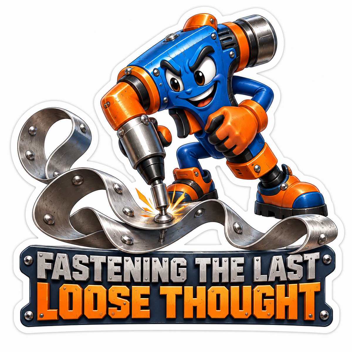 Blue Rivet Tool Mascot Joining Curved Metal Vinyl Decal Stickers