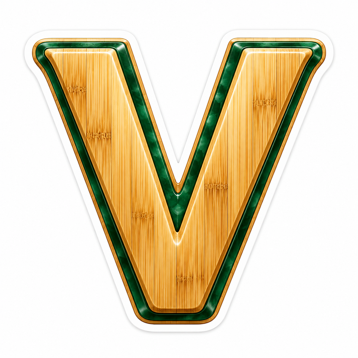 Bamboo Grain Jade Border Letter V Vinyl Decal Stickers