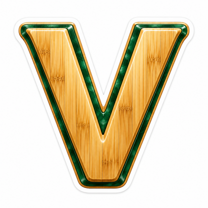 Bamboo Grain Jade Border Letter V Vinyl Decal Stickers