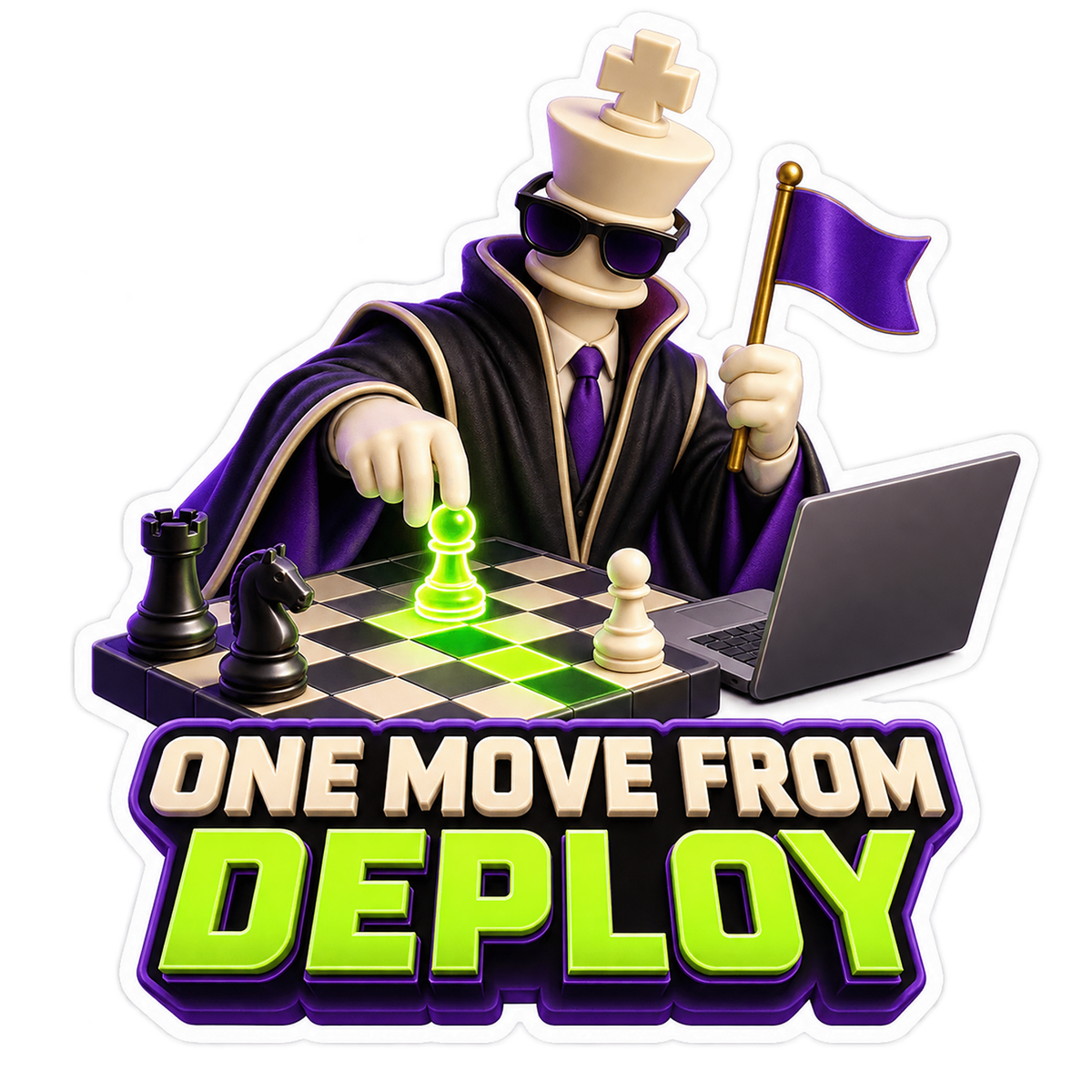 Chess King Character Playing beside Laptop Vinyl Decal Stickers