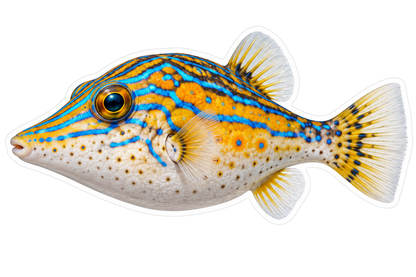 Gold Puffer Fish with Blue Lines Vinyl Decal Stickers