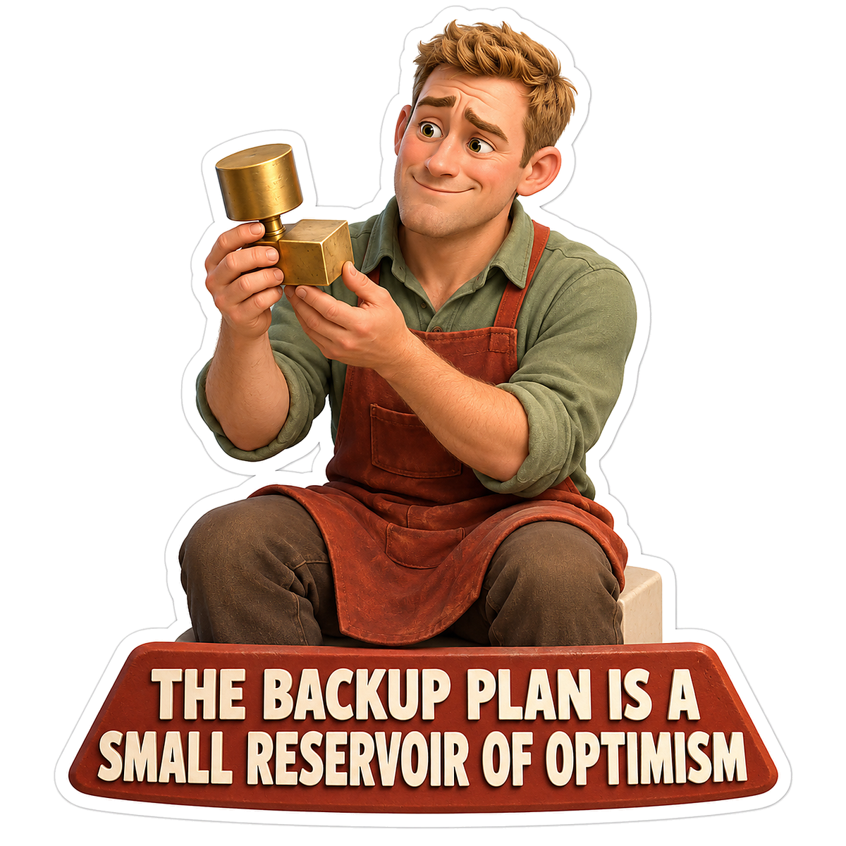 Seated Man Holding a Small Brass Cup and Block Vinyl Decal Stickers