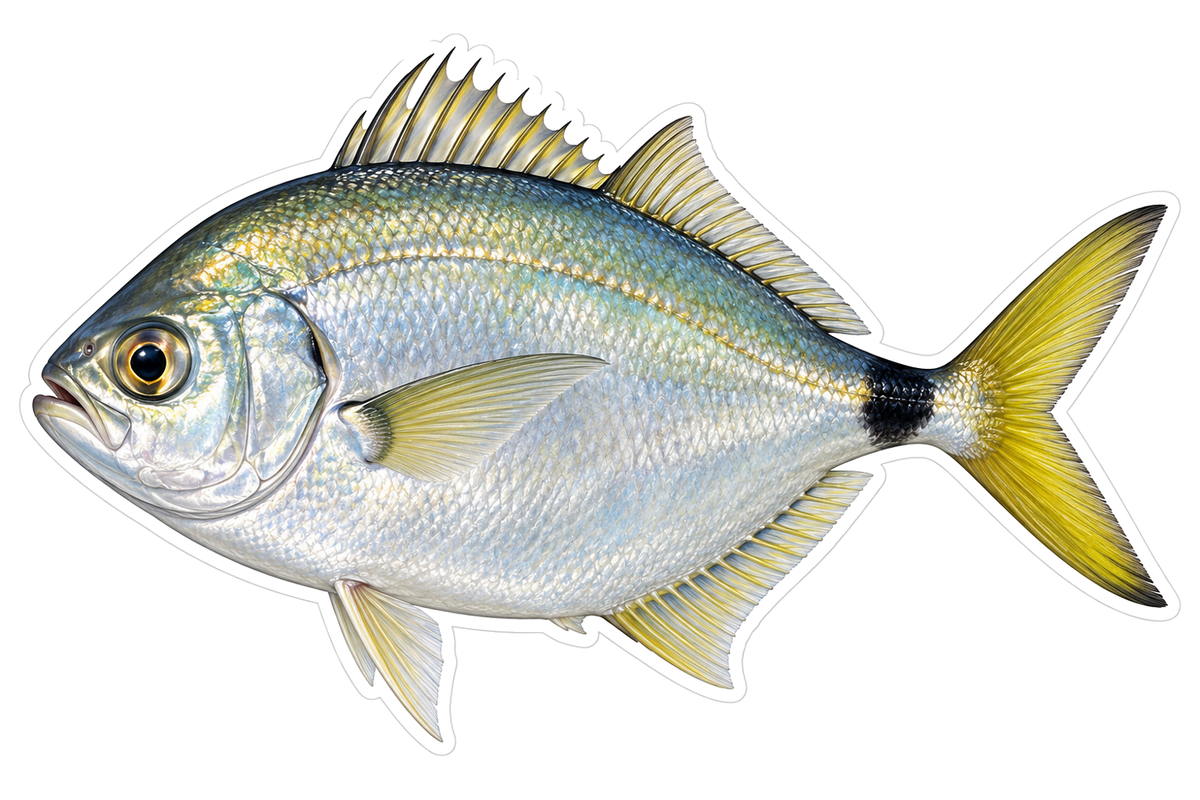 Silver Diamond Fish with Yellow Forked Tail Art Vinyl Decal Stickers