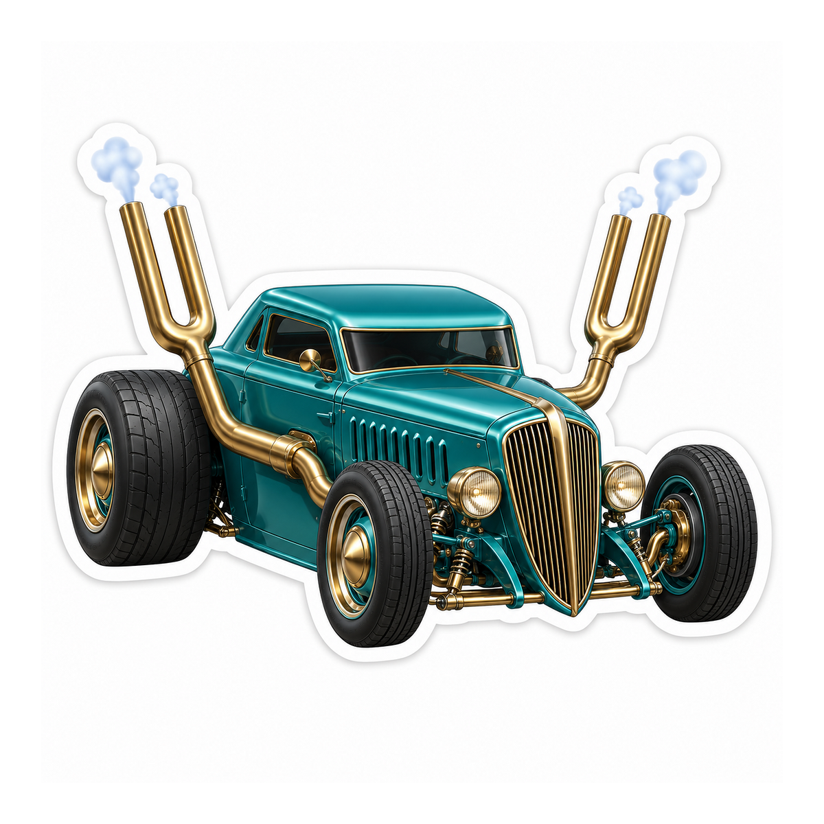 Tuning Fork Teal Hot Rod Art Vinyl Decal Stickers