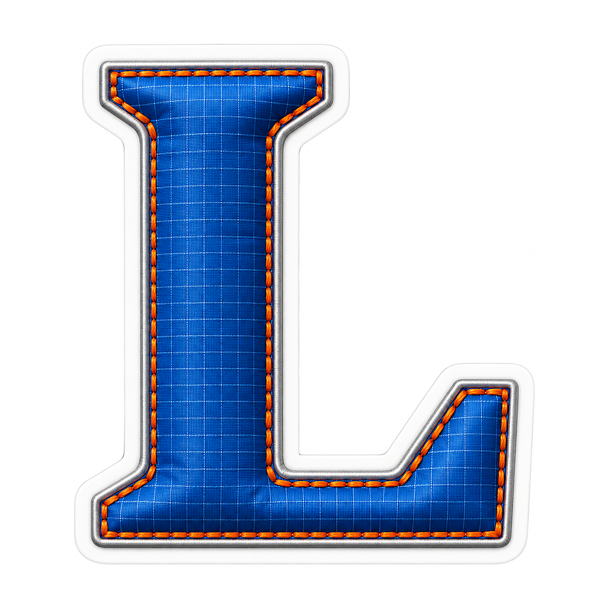 Blue Grid Letter L with Orange Stitch Art Vinyl Decal Stickers